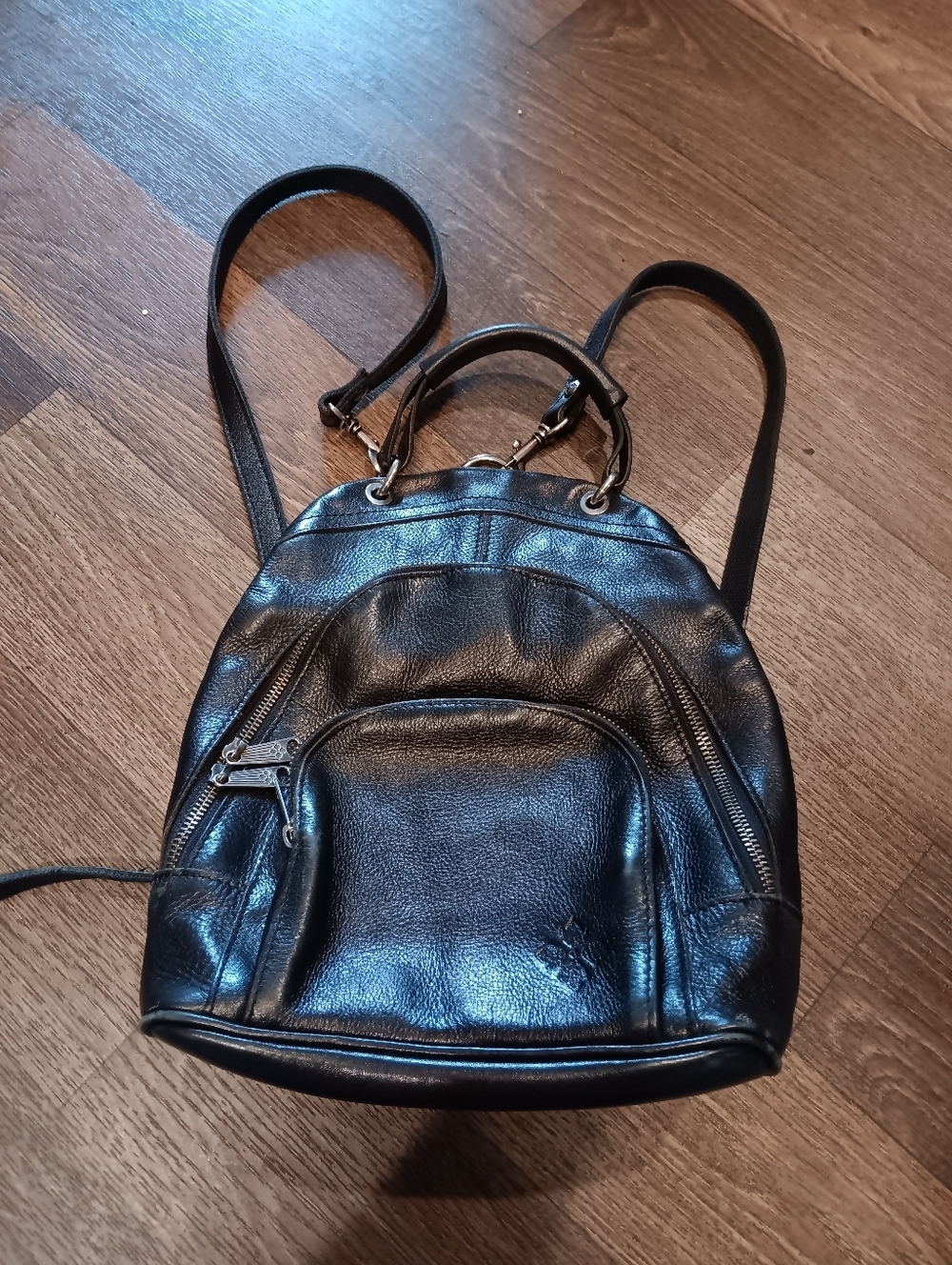 Patricia Nash Black Leather Mini Backpack with Front Zip Pocket